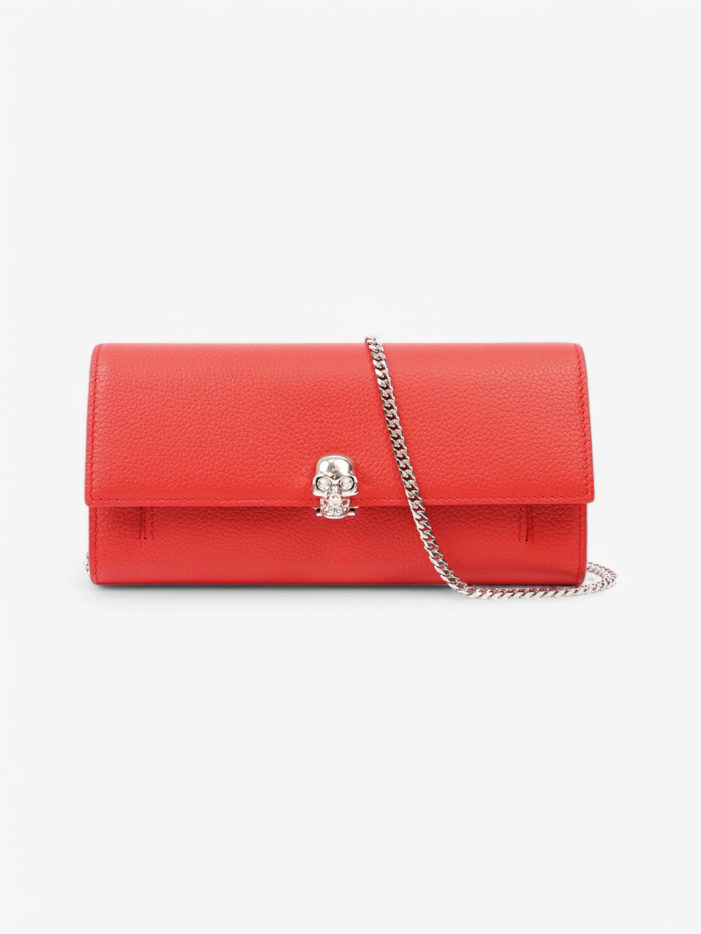 Alexander McQueen Continental Skull Wallet on Chain Red Calfskin Leather