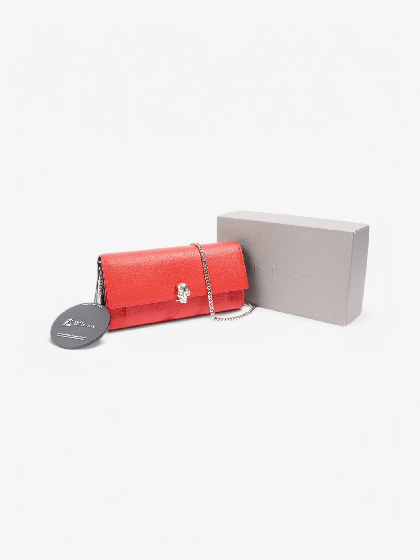 Alexander McQueen Continental Skull Wallet on Chain Red Calfskin Leather