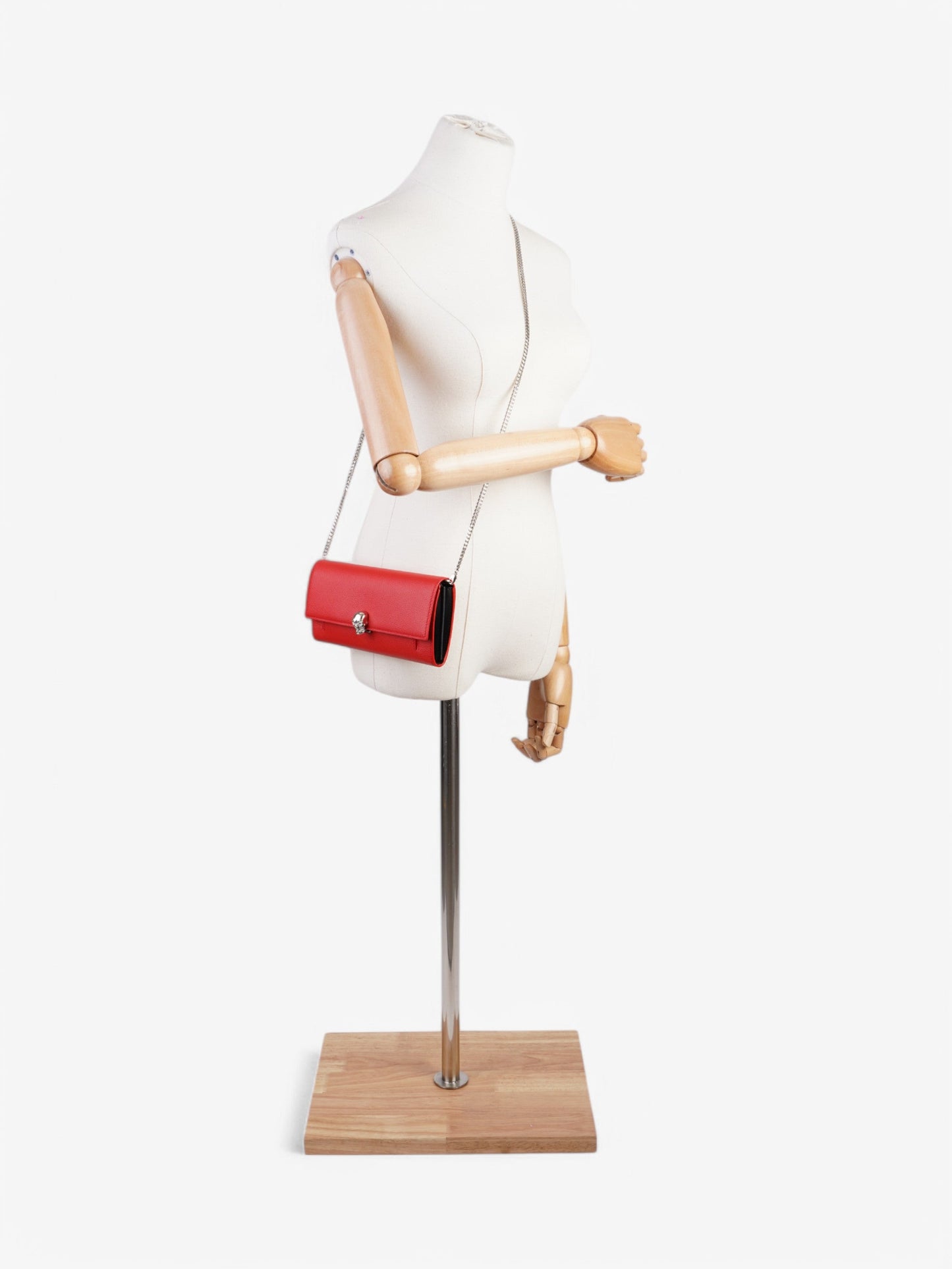Alexander McQueen Continental Skull Wallet on Chain Red Calfskin Leather