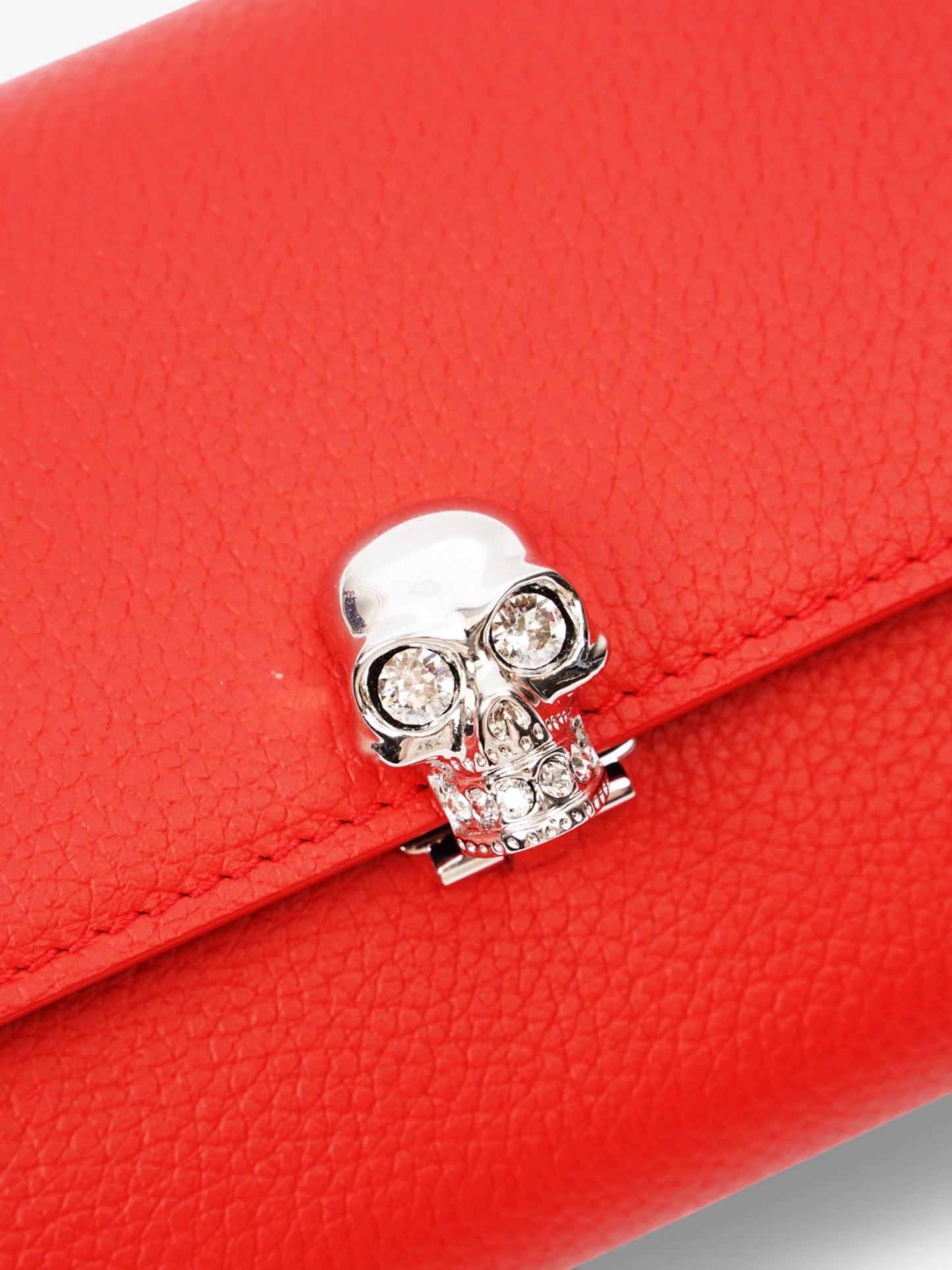 Alexander McQueen Continental Skull Wallet on Chain Red Calfskin Leather