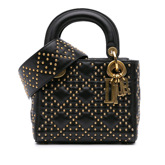 Dior Mini Lambskin Cannage Studded Supple Lady Dior Black