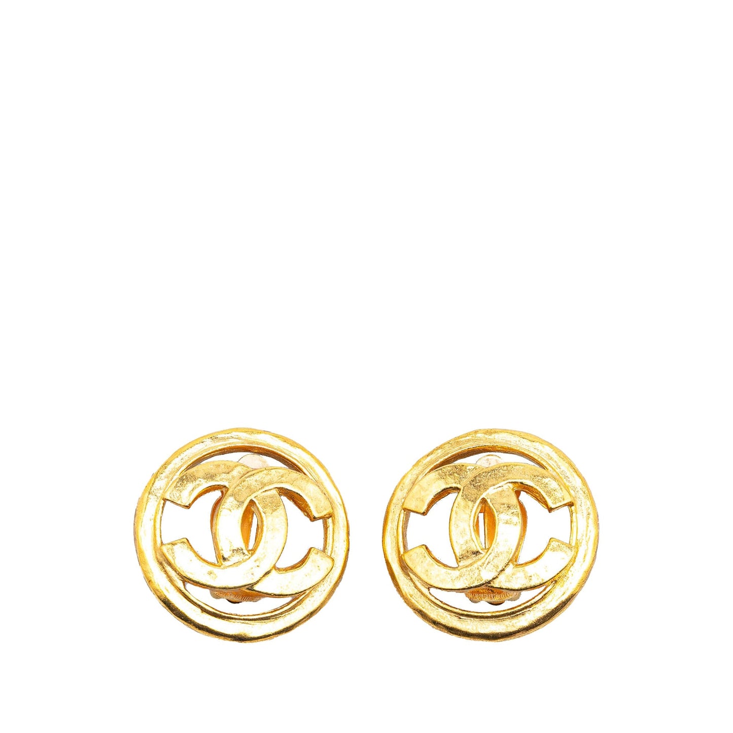 Chanel Gold Plated CC Round Clip On Earrings Gold