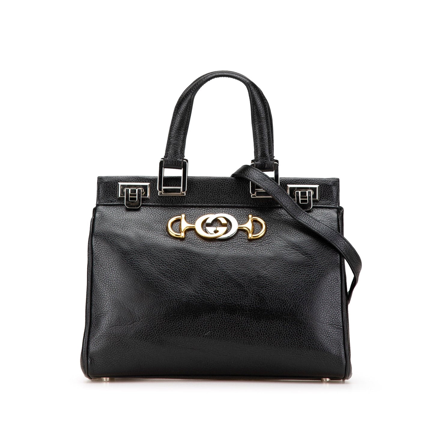Gucci Small Grainy Calfskin Zumi Top Handle Bag Black