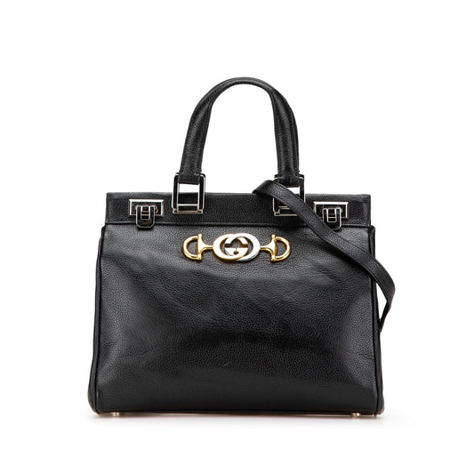 Gucci Small Grainy Calfskin Zumi Top Handle Bag Black
