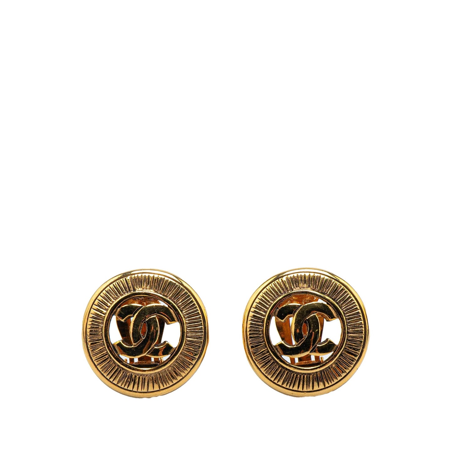 Chanel Gold Plated CC Round Clip On Earrings Gold