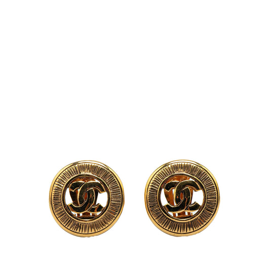 Chanel Gold Plated CC Round Clip On Earrings Gold