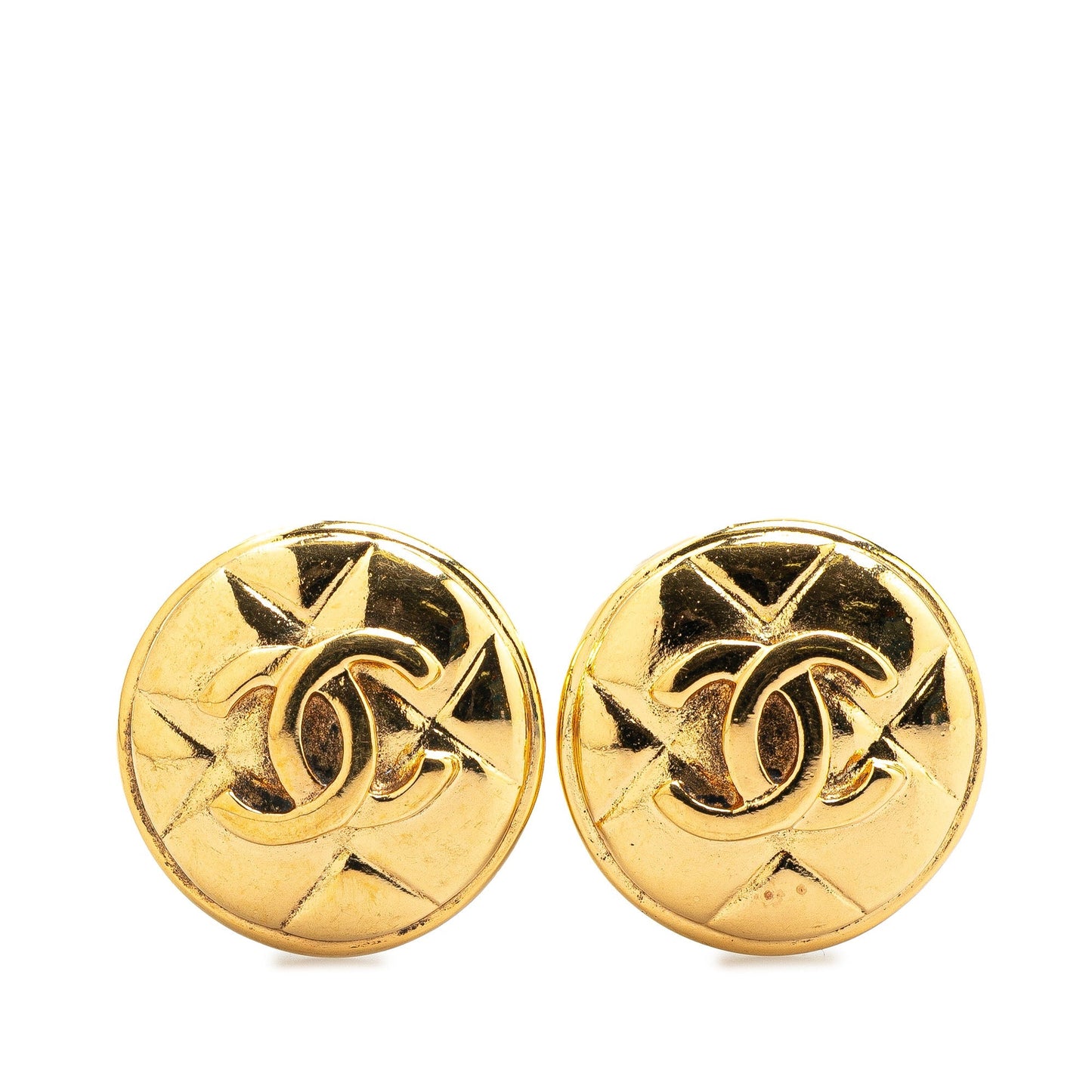 Chanel Gold Plated CC Quilted Round Clip on Earrings Gold