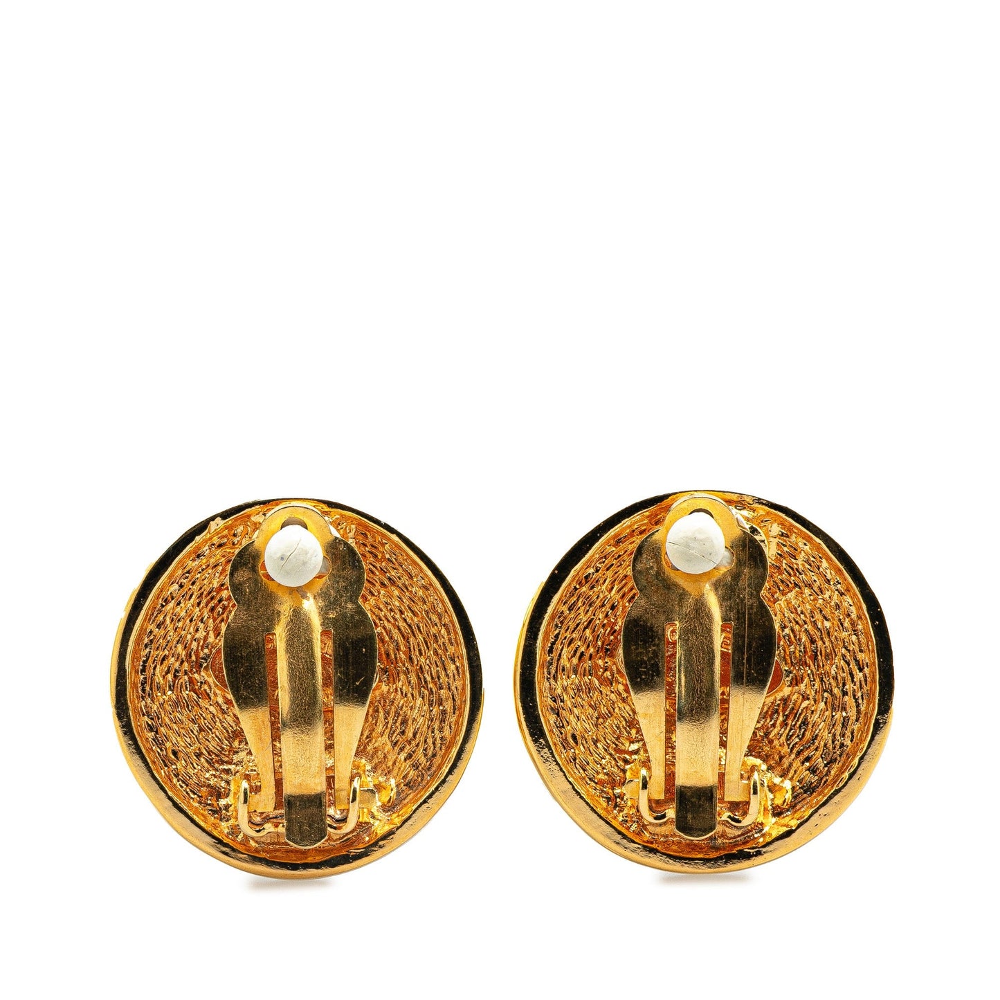 Chanel Gold Plated CC Quilted Round Clip on Earrings Gold