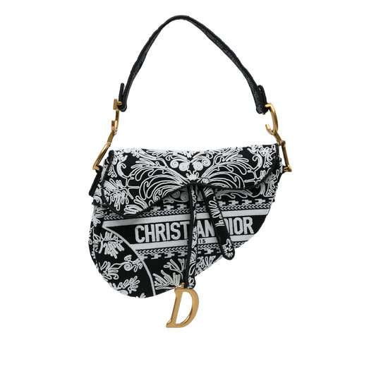 Dior Embroidered Canvas Ornamental Cornely Saddle Bag Black