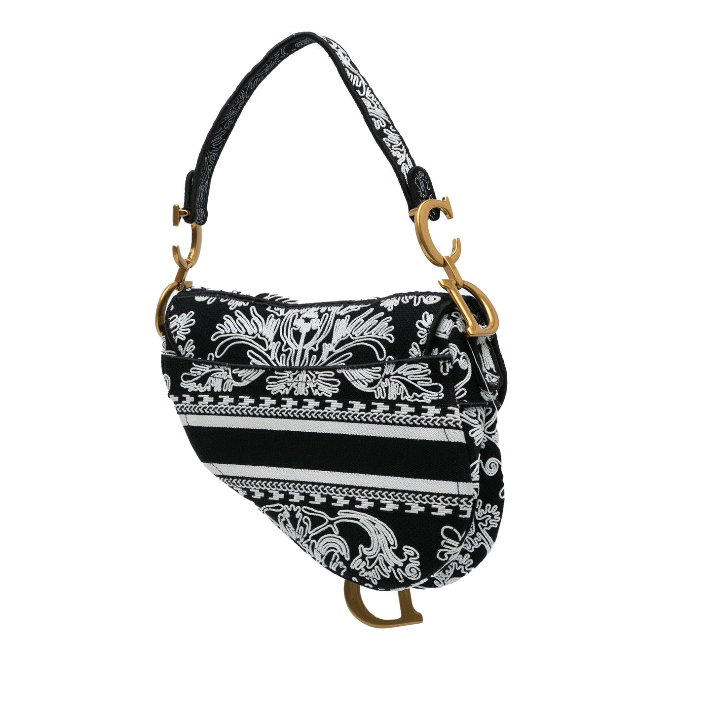 Dior Embroidered Canvas Ornamental Cornely Saddle Bag Black