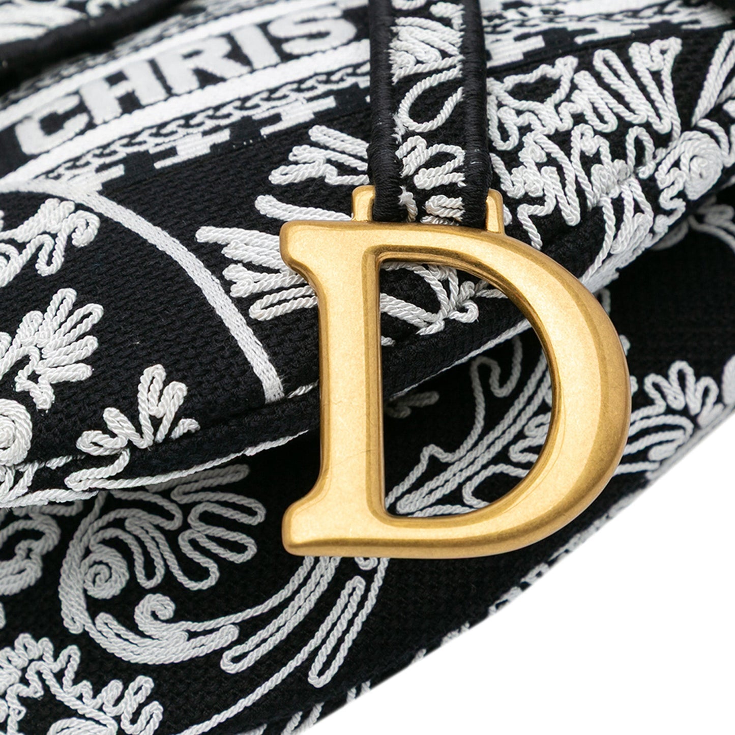 Dior Embroidered Canvas Ornamental Cornely Saddle Bag Black
