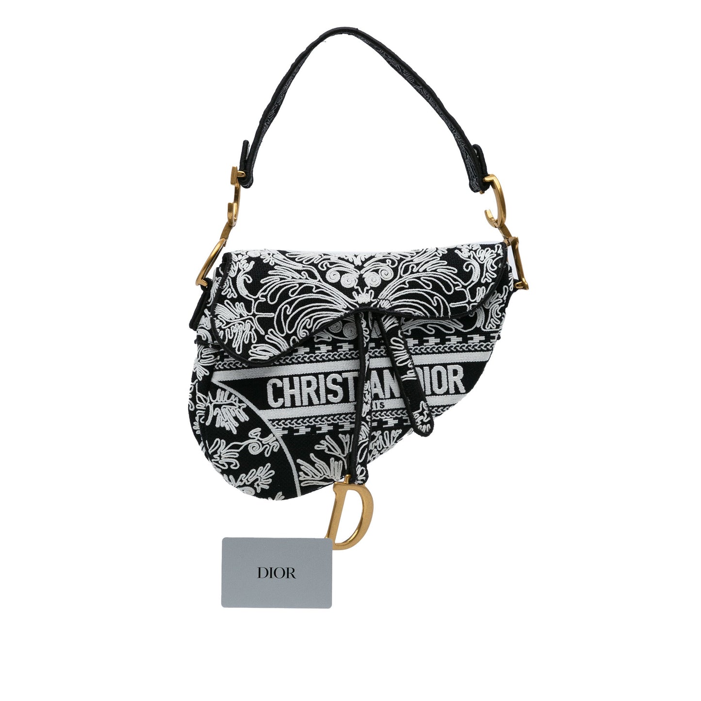 Dior Embroidered Canvas Ornamental Cornely Saddle Bag Black