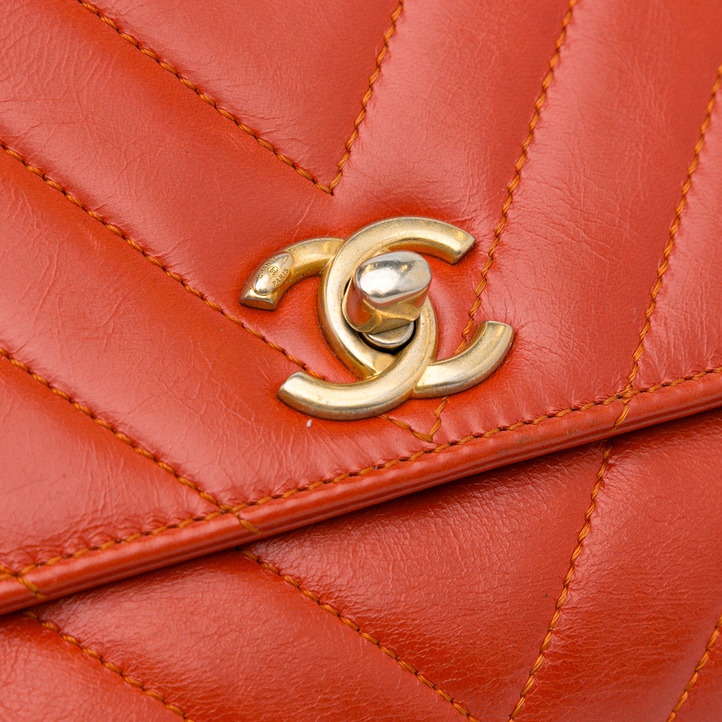 Chanel Small Lambskin Chevron Coco Top Handle Bag Red
