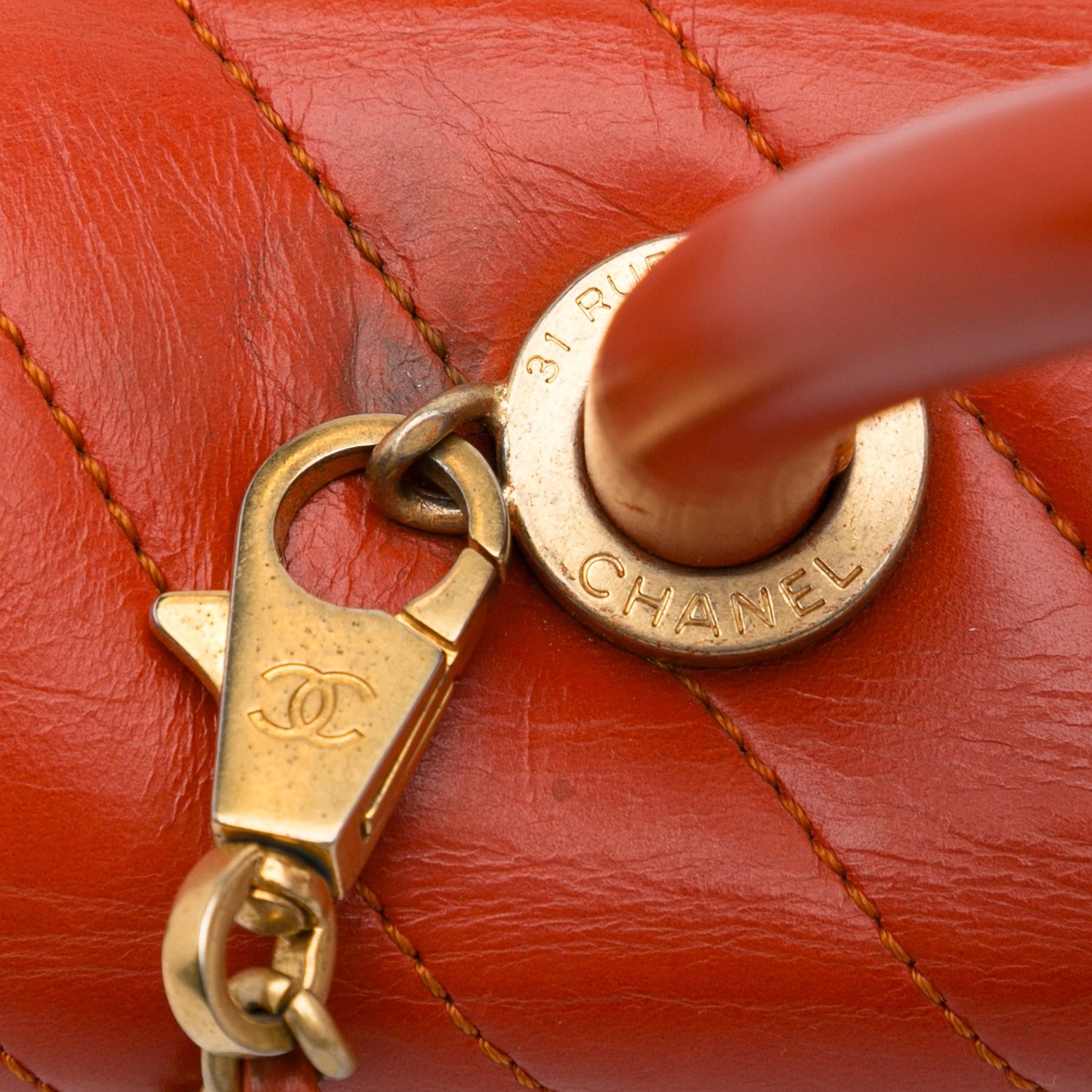 Chanel Small Lambskin Chevron Coco Top Handle Bag Red