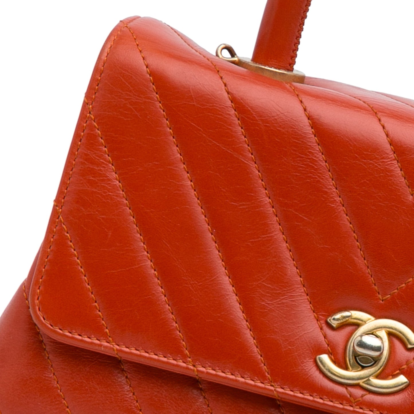 Chanel Small Lambskin Chevron Coco Top Handle Bag Red