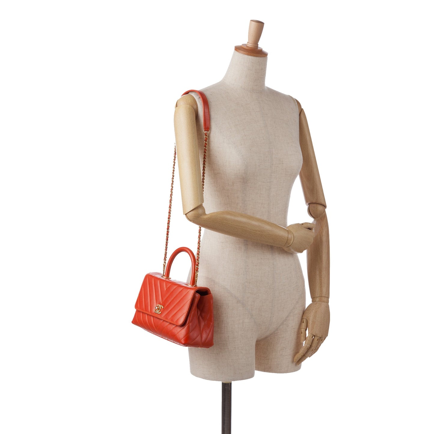 Chanel Small Lambskin Chevron Coco Top Handle Bag Red