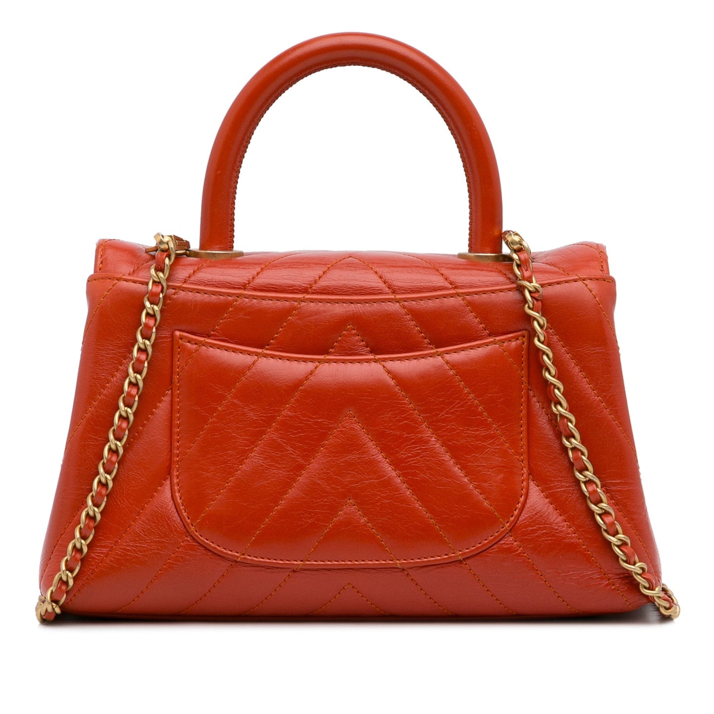 Chanel Small Lambskin Chevron Coco Top Handle Bag Red