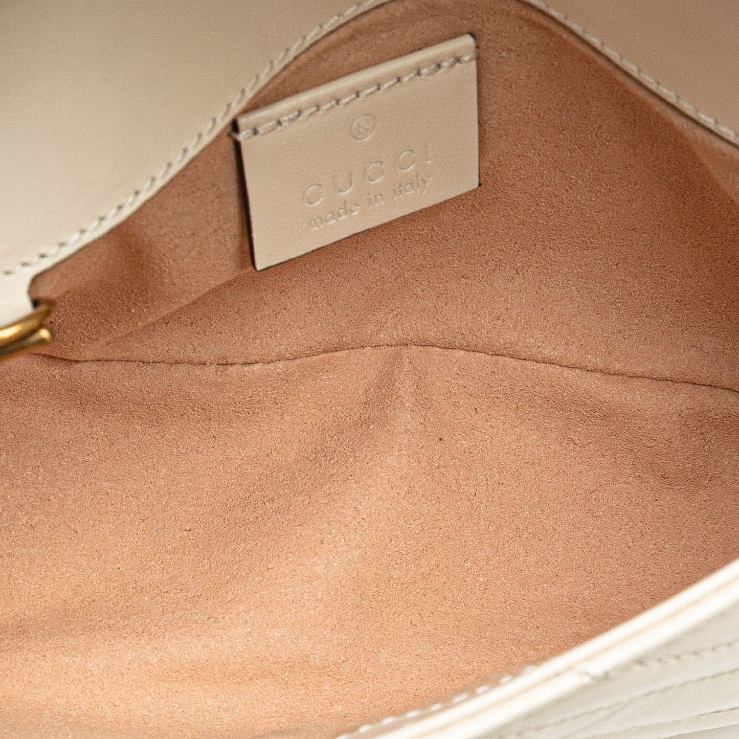 Gucci Super Mini GG Marmont Leather Matelasse Flap Crossbody White