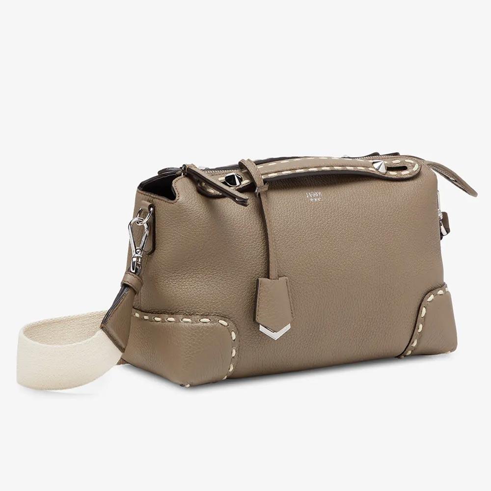 Fendi By The Medium Gray Full Grain Leather Boston Bag