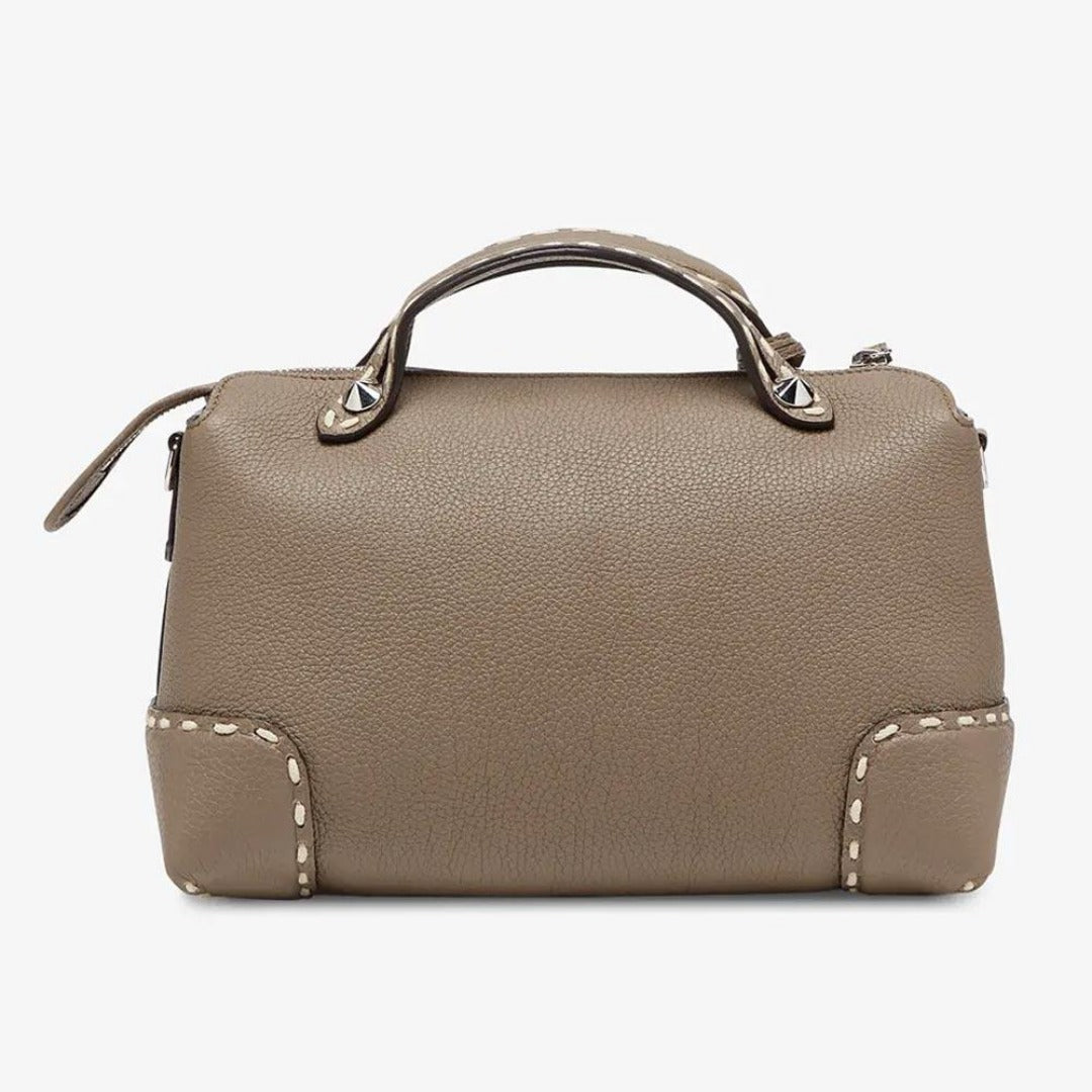 Fendi By The Medium Gray Full Grain Leather Boston Bag