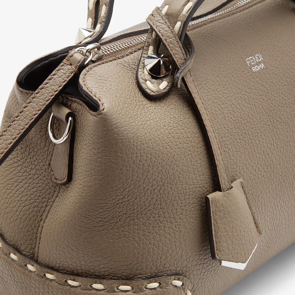 Fendi By The Medium Gray Full Grain Leather Boston Bag