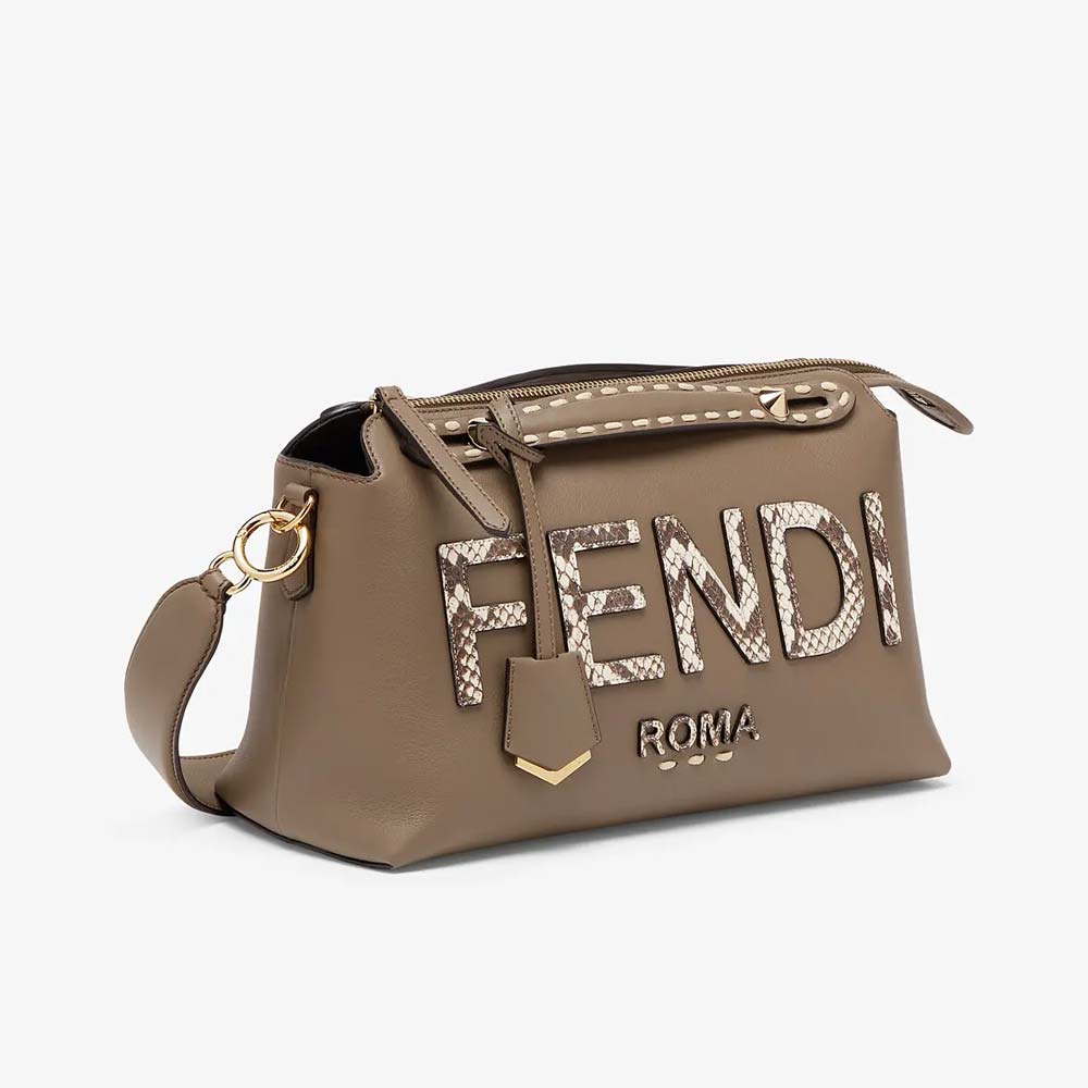 Fendi By The Way Medium Gray Leather and Elaphe Boston Bag