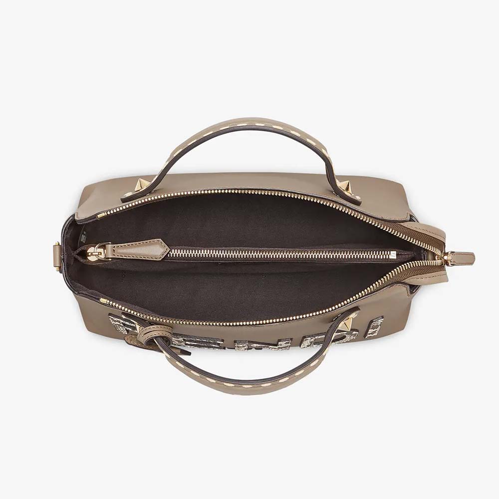 Fendi By The Way Medium Gray Leather and Elaphe Boston Bag