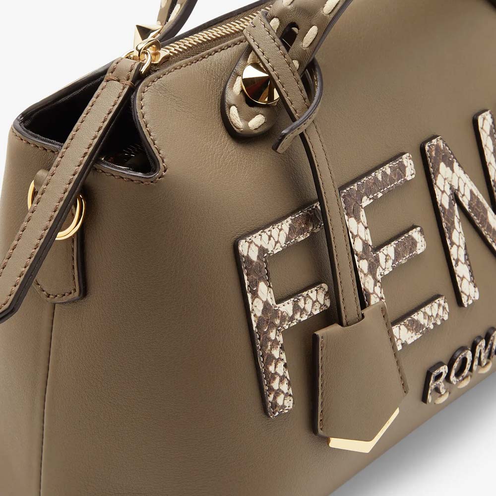 Fendi By The Way Medium Gray Leather and Elaphe Boston Bag