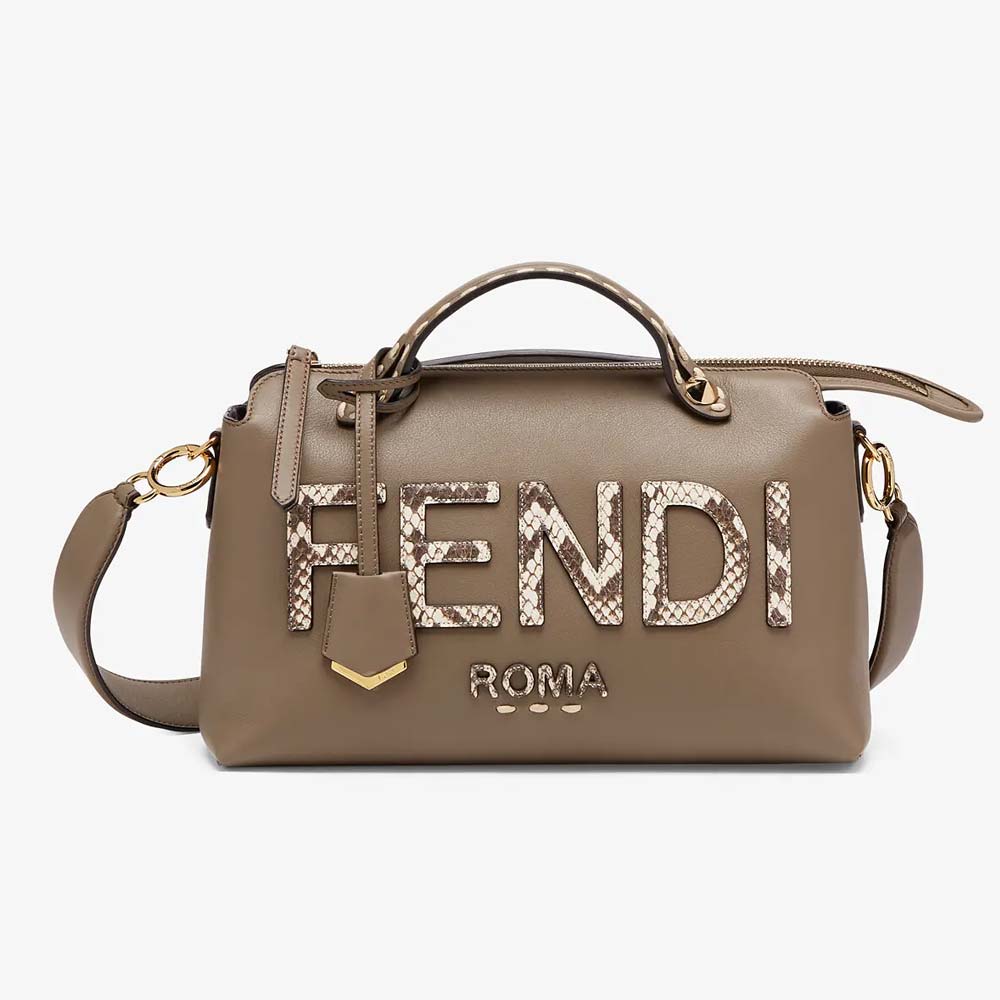 Fendi By The Way Medium Gray Leather and Elaphe Boston Bag