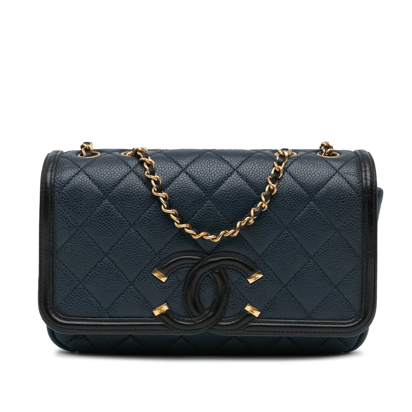 Chanel Small Bicolor Caviar CC Filigree Flap Blue
