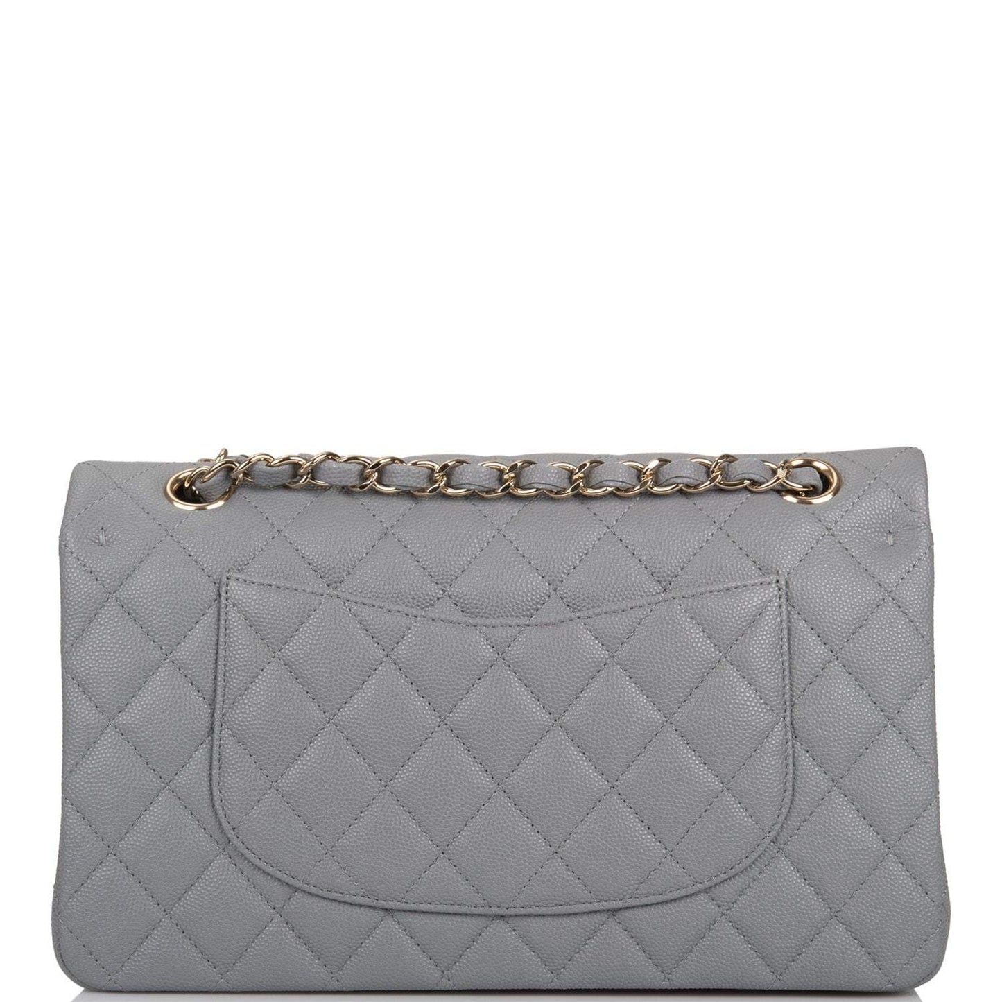 Chanel Shiny Gray Quilted Caviar Medium Classic Double Flap Bag Light Gold Hardware
