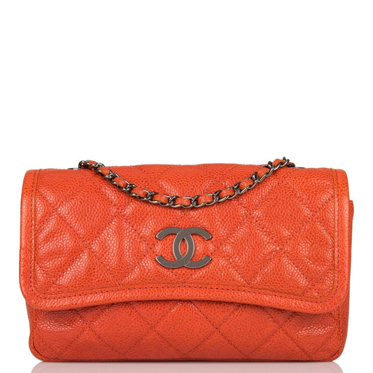 Pre-owned Chanel Mini Flap Bag Dark Orange Caviar Ruthenium Hardware