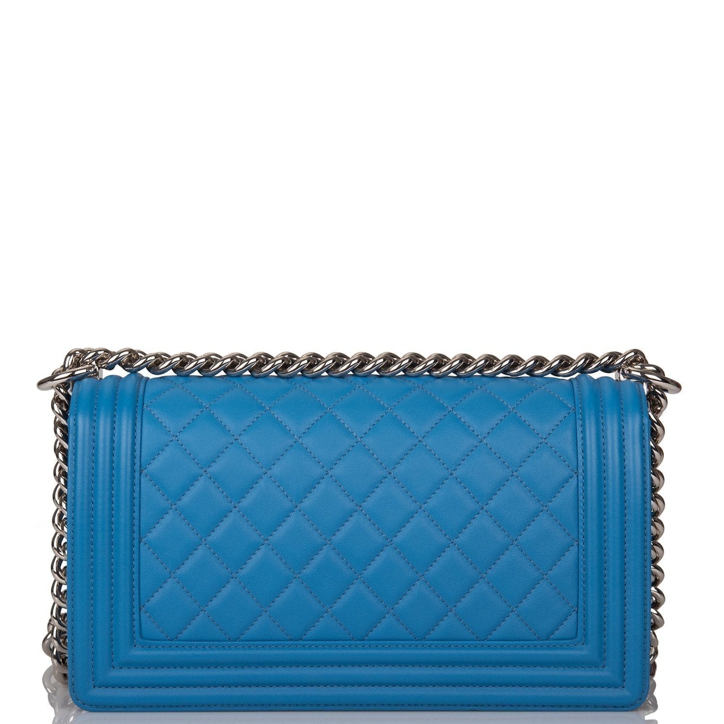 Chanel Medium Boy Bag Blue Calfskin Silver Hardware