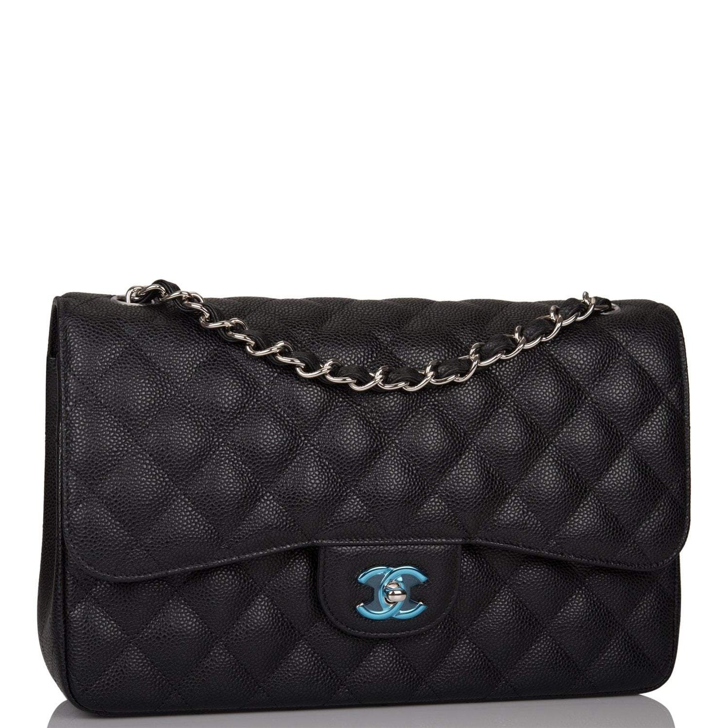 Chanel Jumbo Classic Double Flap Bag Black Caviar Silver Hardware