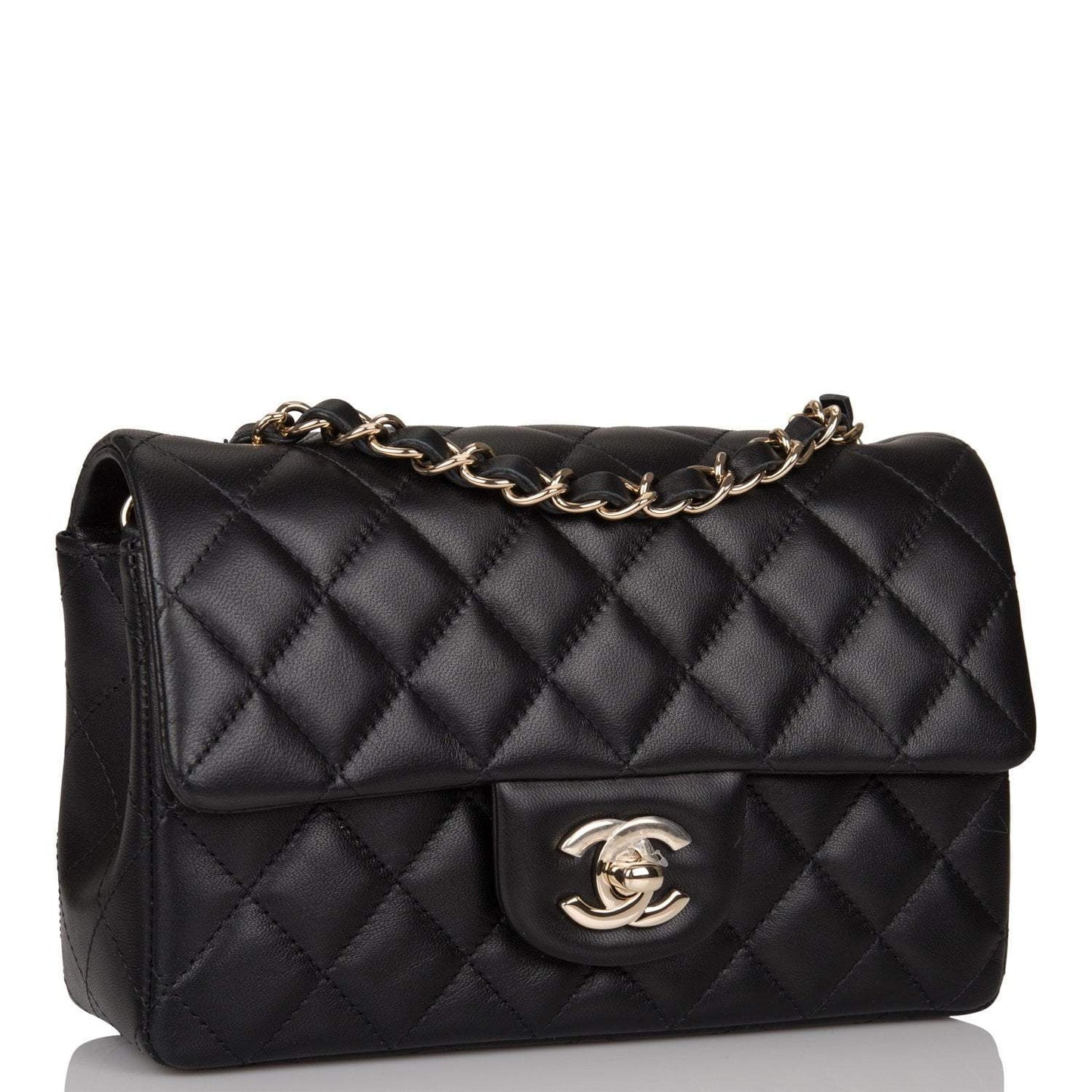 Chanel Mini Rectangular Flap Bag Black Lambskin Light Gold Hardware