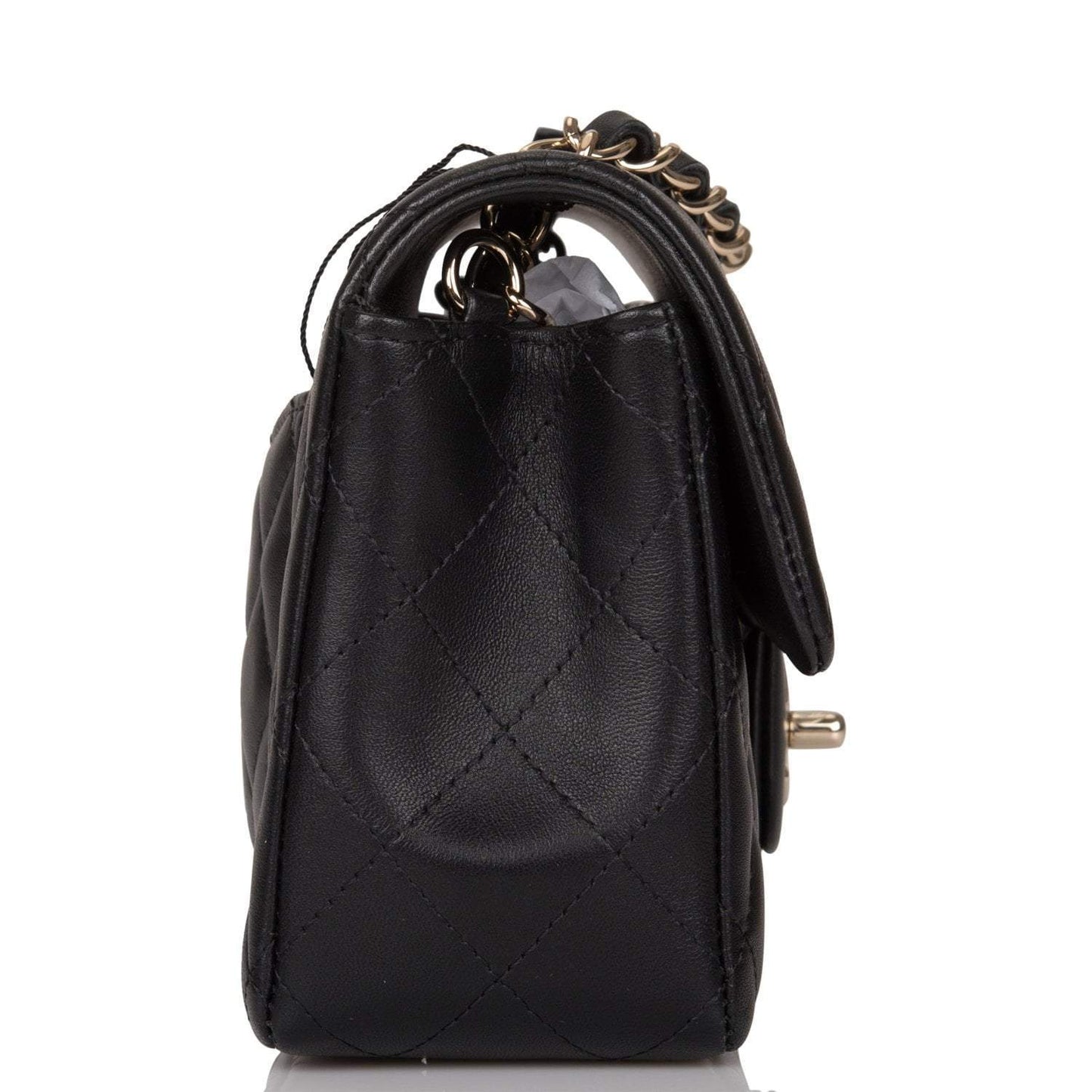 Chanel Mini Rectangular Flap Bag Black Lambskin Light Gold Hardware