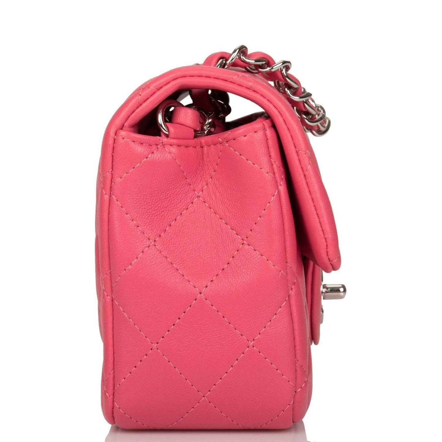 Chanel Pink Quilted Lambskin Rectangular Mini Classic Flap Bag Silver Hardware