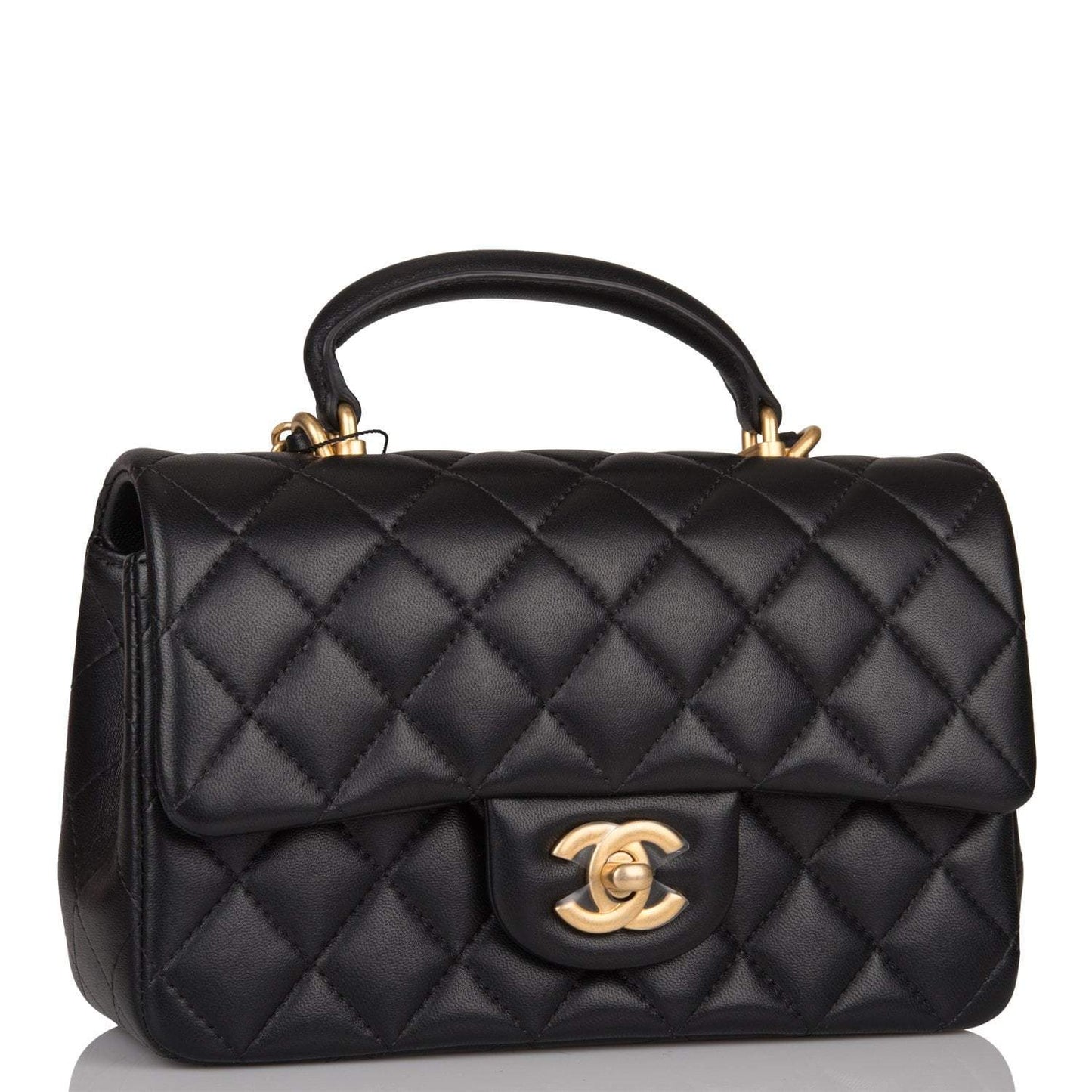 Chanel Rectangular Mini Flap Bag with Top Handle Black Lambskin Antique Gold Hardware