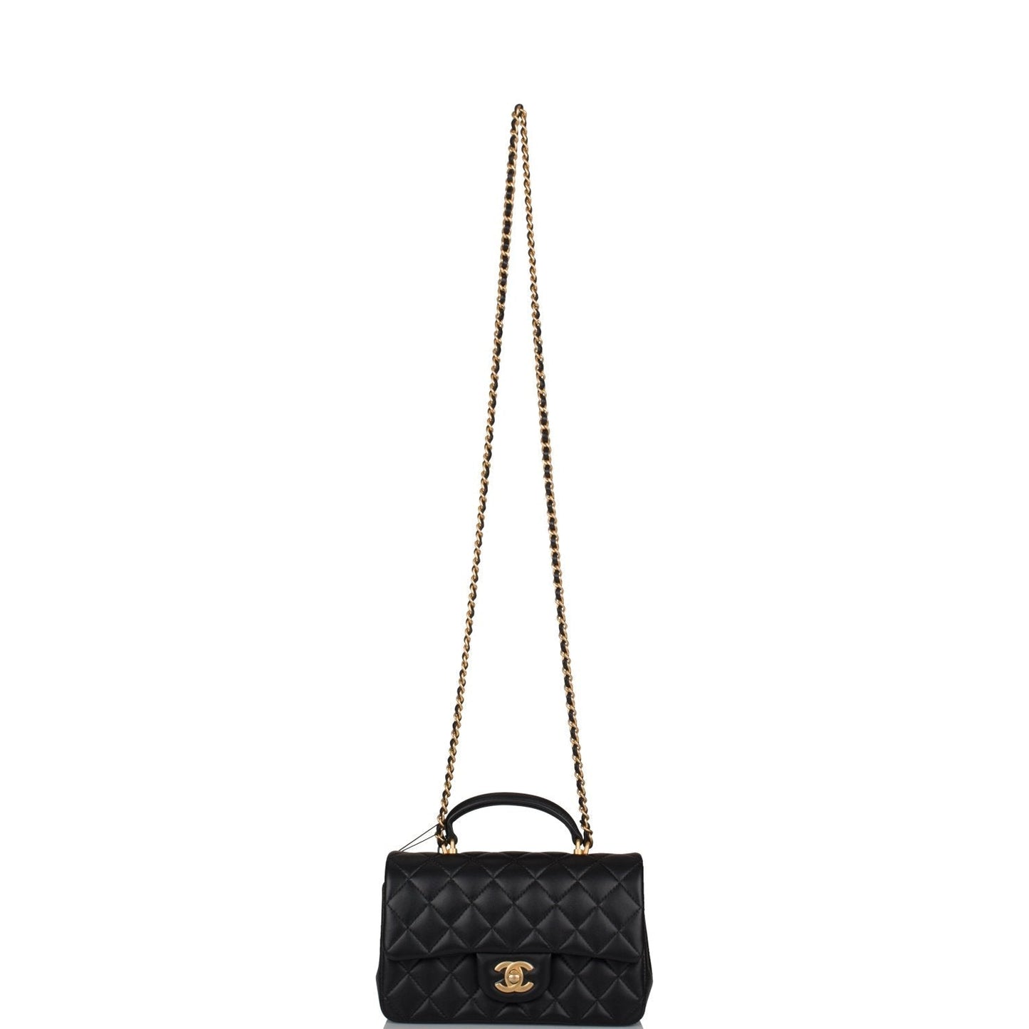Chanel Rectangular Mini Flap Bag with Top Handle Black Lambskin Antique Gold Hardware