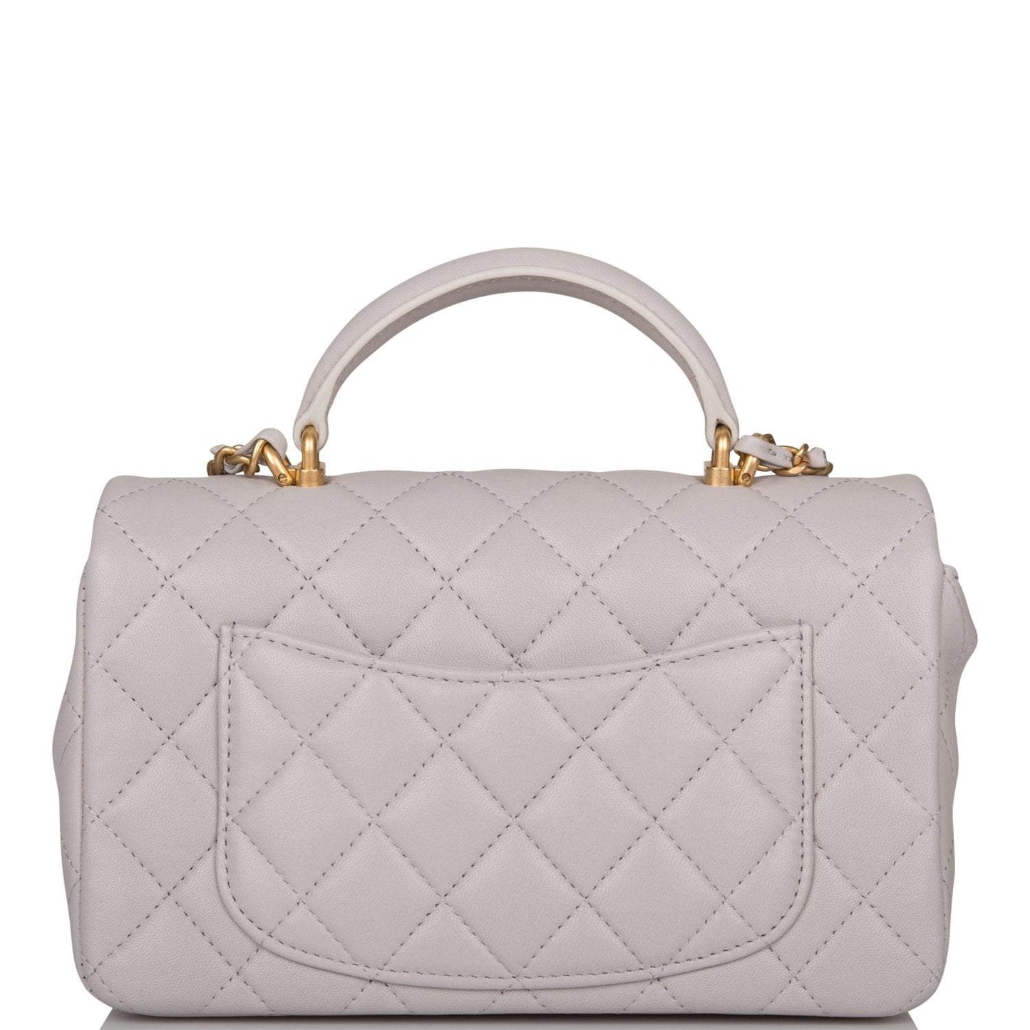 Chanel Mini Rectangular Flap Bag with Top Handle Gray Lambskin Antique Gold Hardware