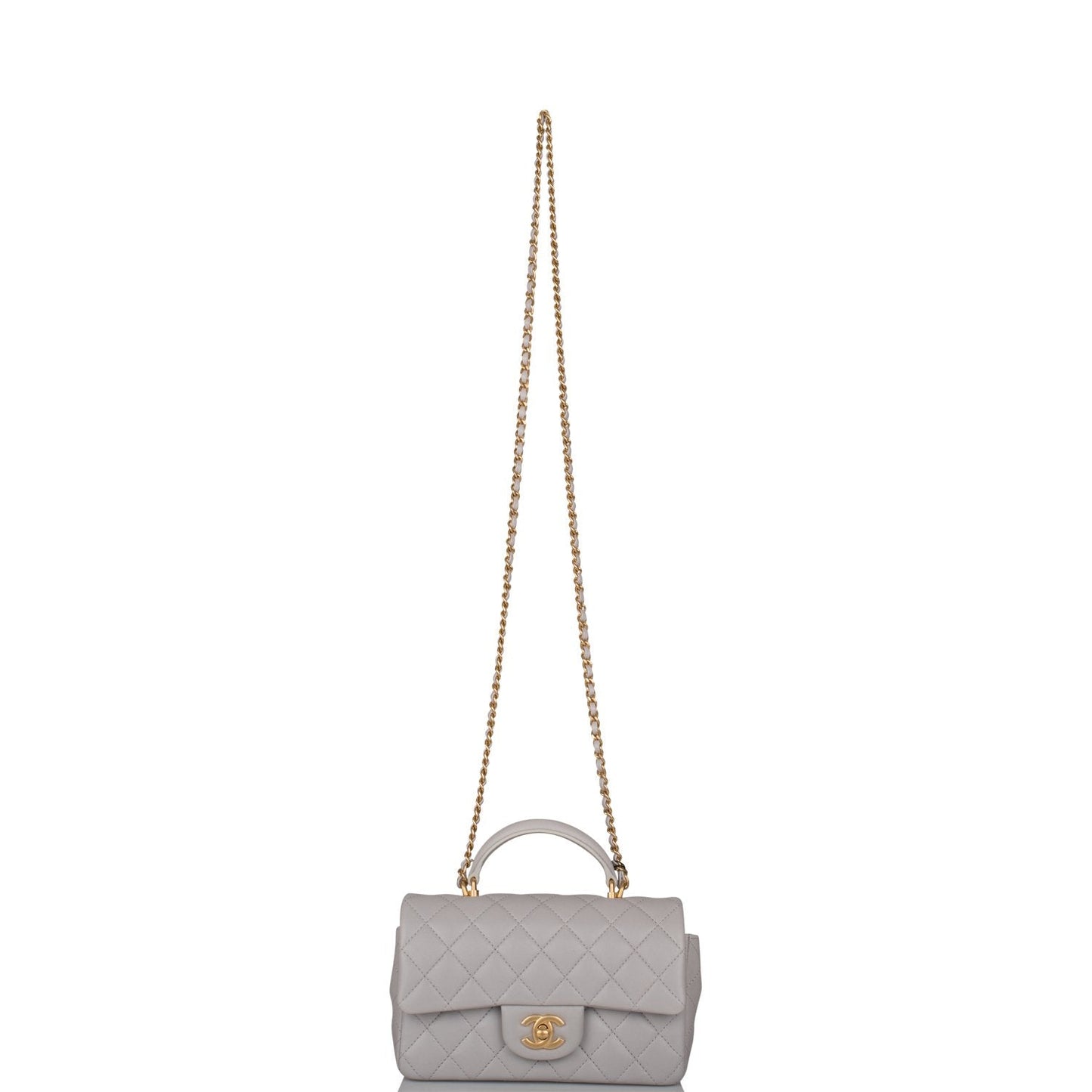 Chanel Mini Rectangular Flap Bag with Top Handle Gray Lambskin Antique Gold Hardware