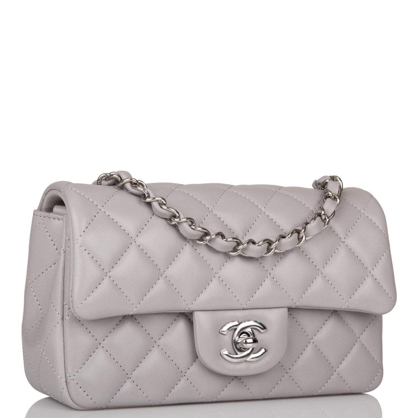 Chanel Light Gray Quilted Lambskin Rectangular Mini Classic Flap Bag Silver Hardware