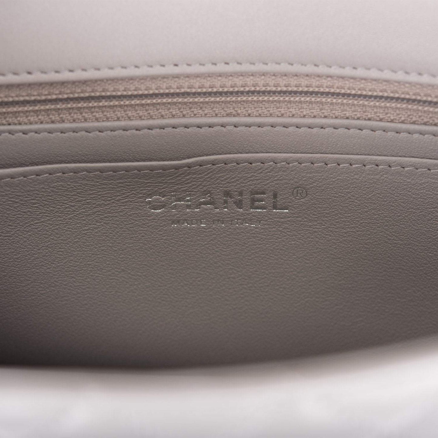 Chanel Light Gray Quilted Lambskin Rectangular Mini Classic Flap Bag Silver Hardware