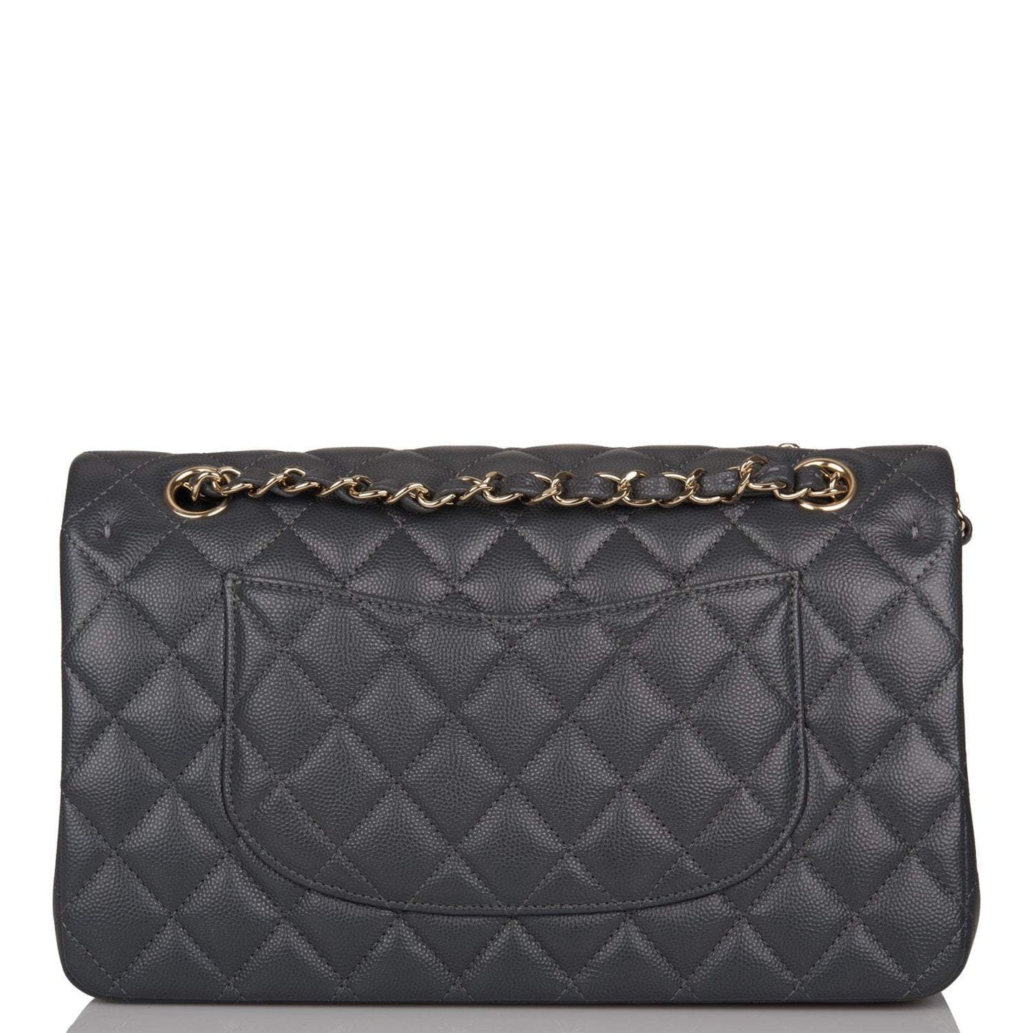 Chanel Medium Classic Double Flap Bag Dark Gray Caviar Light Gold Hardware