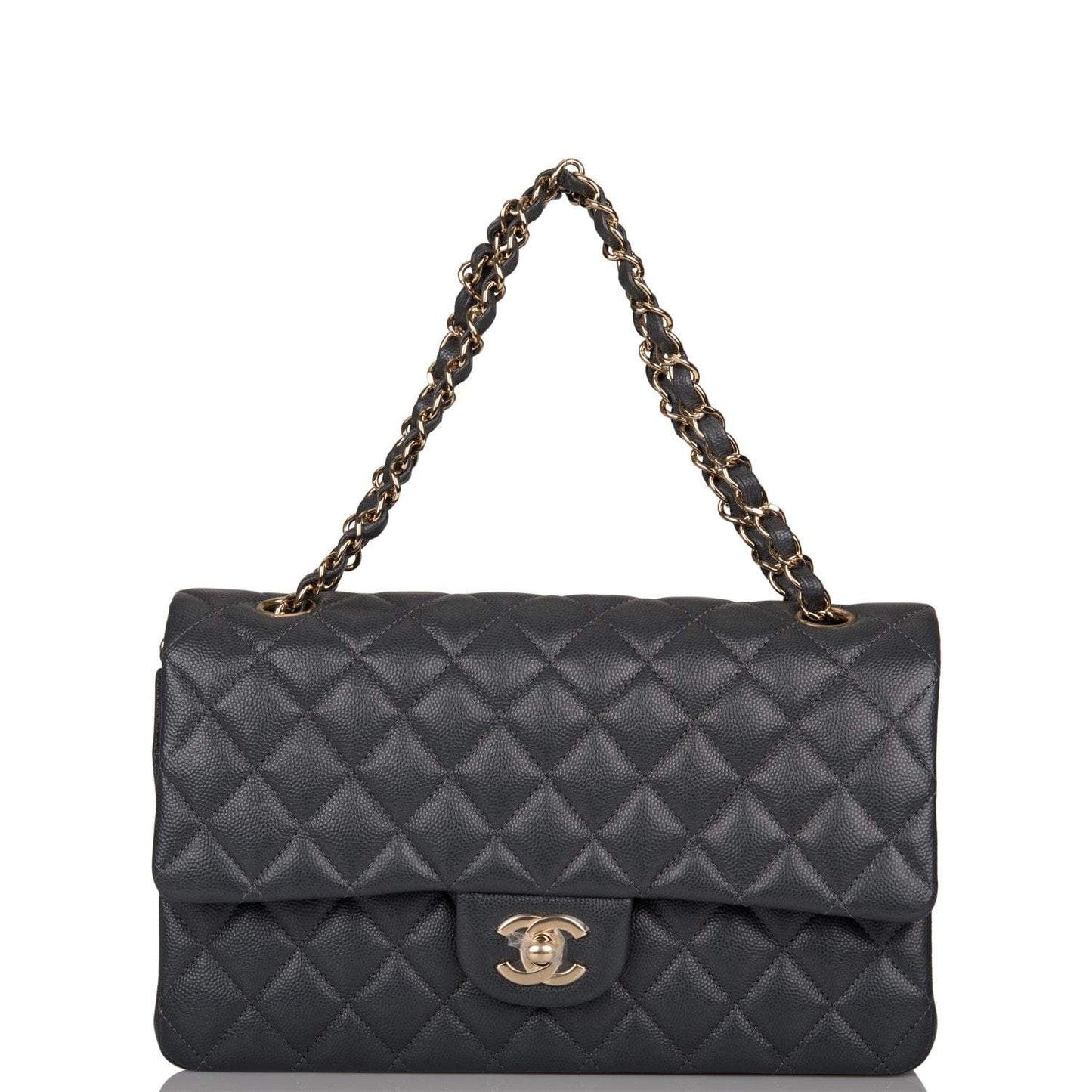 Chanel Medium Classic Double Flap Bag Dark Gray Caviar Light Gold Hardware