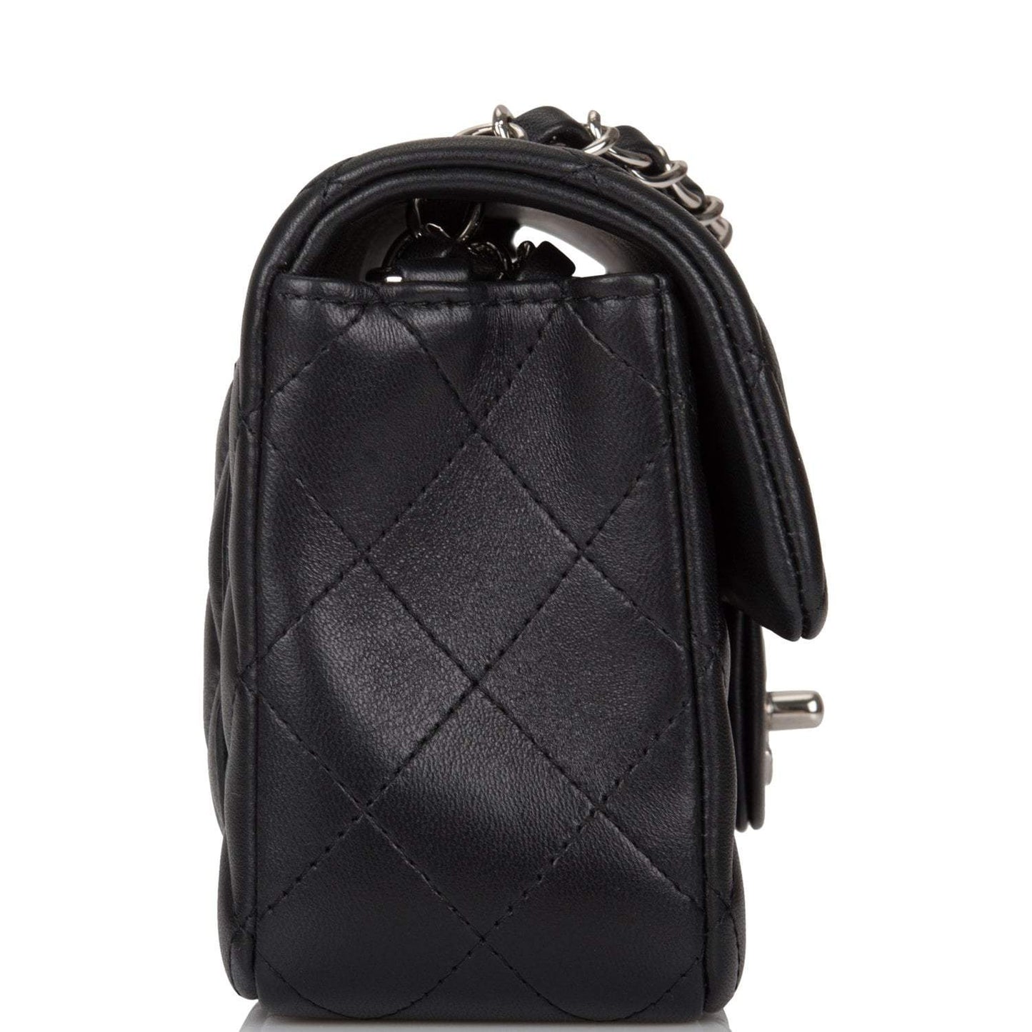 Chanel Mini Rectangular Flap Bag Black Lambskin Light Silver Hardware