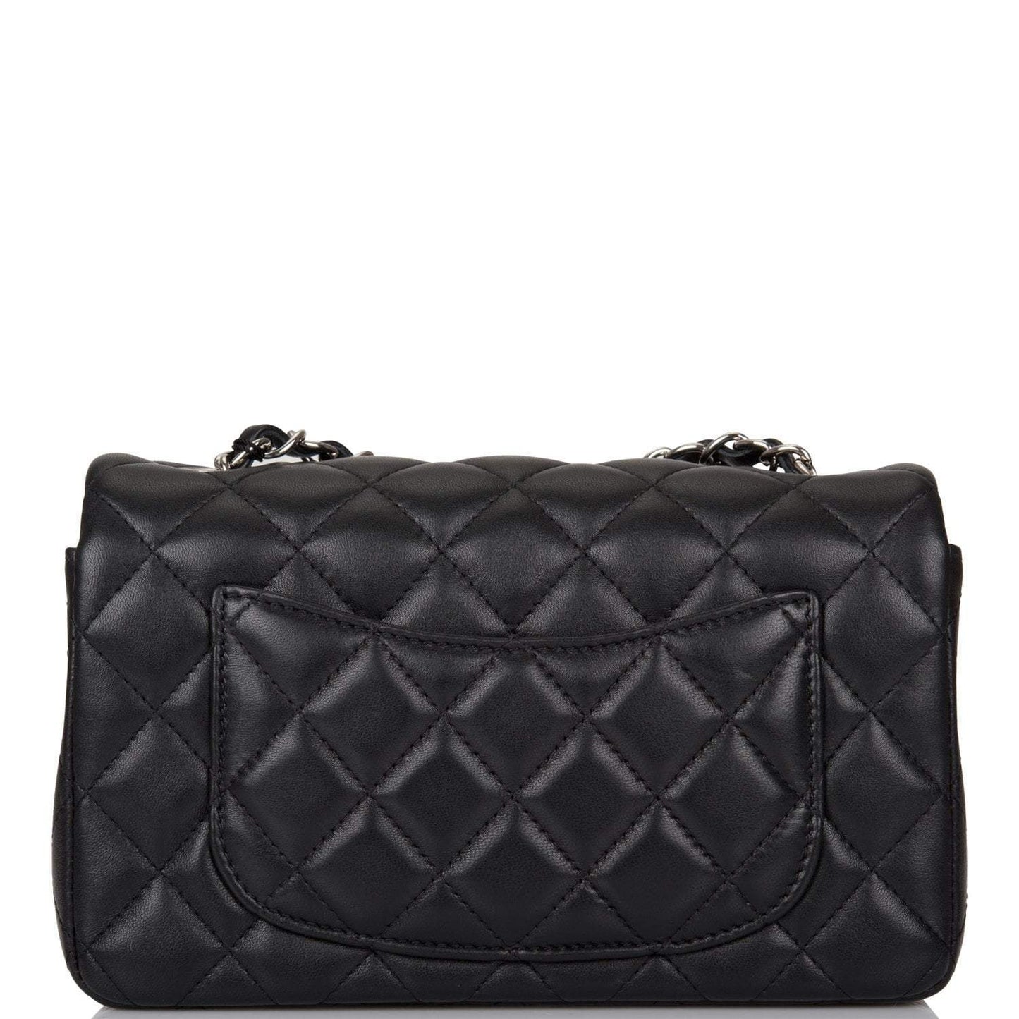 Chanel Mini Rectangular Flap Bag Black Lambskin Light Silver Hardware