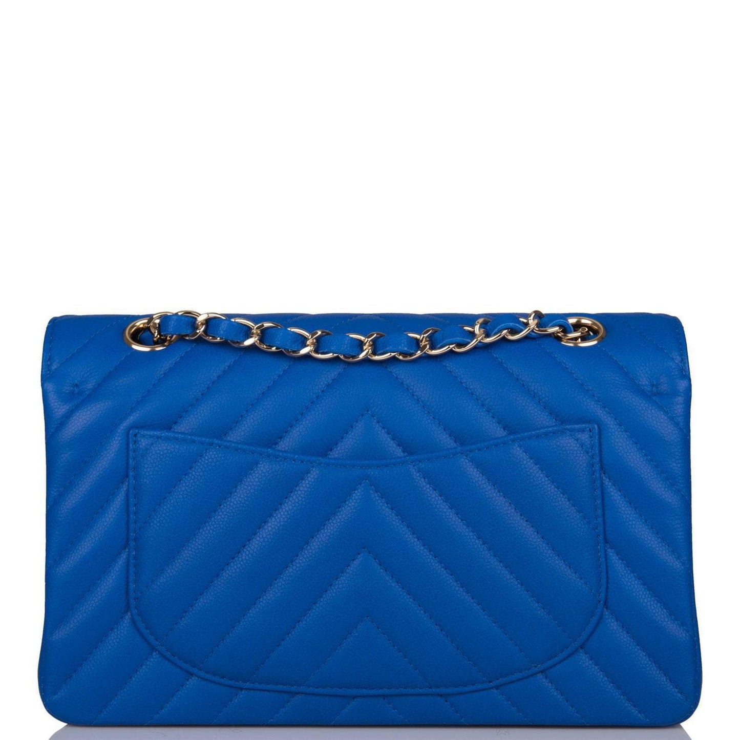 Chanel Small Classic Double Flap Blue Chevron Caviar Gold Hardware