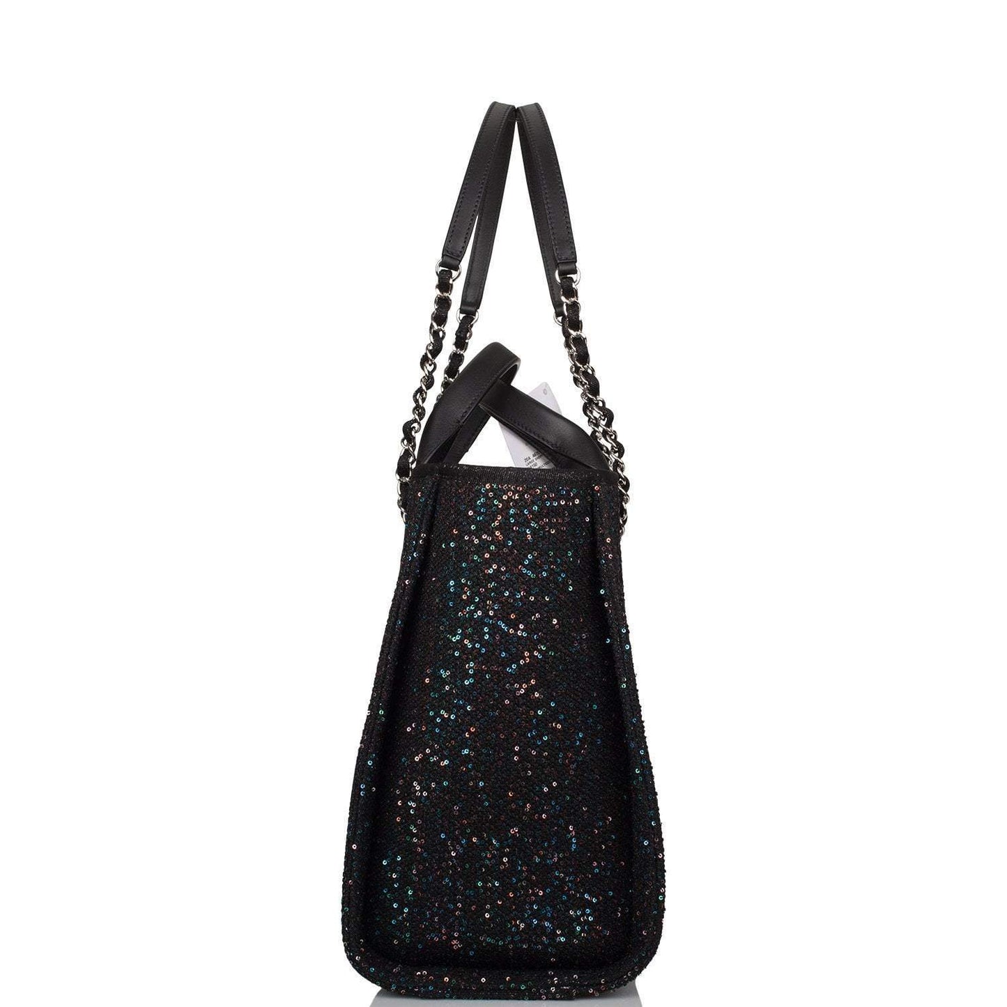 Chanel Large Deauville Shopping Tote Blue Sequin Boucle Silver Hardware