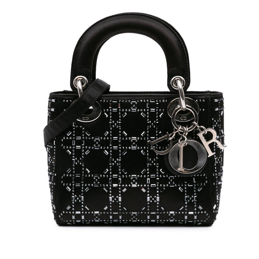 Dior Mini Satin Cannage Strass Crystal Embellished Lady Dior Black
